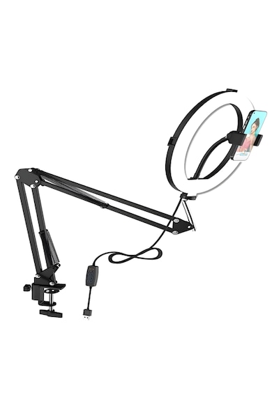 Smaylıng Masa Tipi 10 İnç Ring Light Halka Işık + Kelepçeli Kol Ayak + Telefon Tutucu 3 Mod 10 Kademe Led Işık