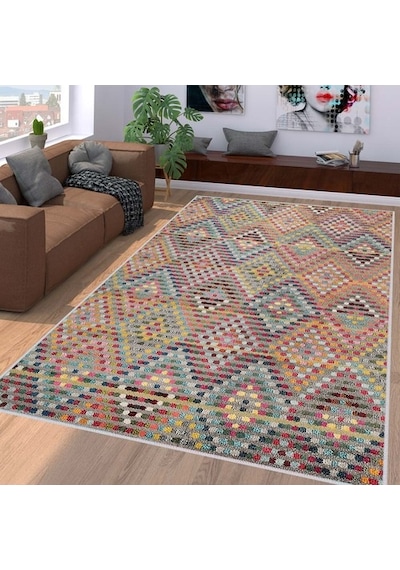 Rovigo Home Dijital Baskı Kaymaz Taban Salon Halısı Rvg1110 Çok Renkli
