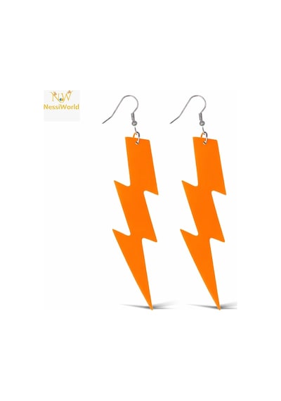80 Ler 90&amp 39 Lar Retro Neon Turuncu Şimşek Küpe 10 Cm Diğer
