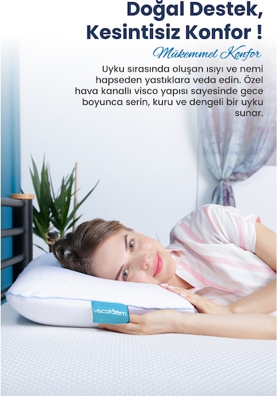 Viscofoam Air Terapi Hava Kanallı Ortopedik Yastık Visco Yastık Mavi 60x40x16cm