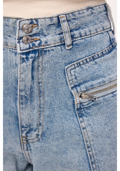 Kadın Kot Rengi 4s6-3 Relax Kargo Fit Denim Jean