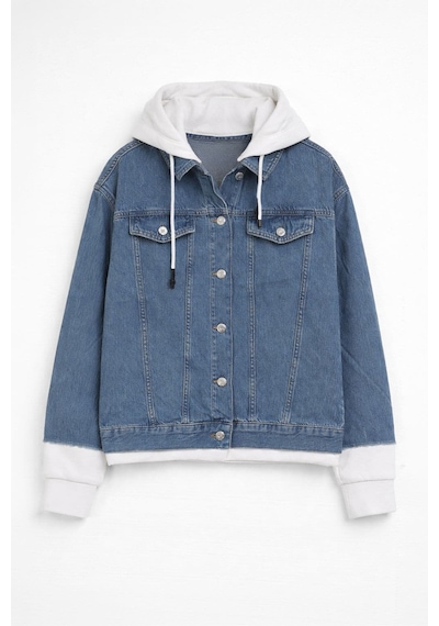 Kadın Düğmeli Sweat Jean Ceket mavi