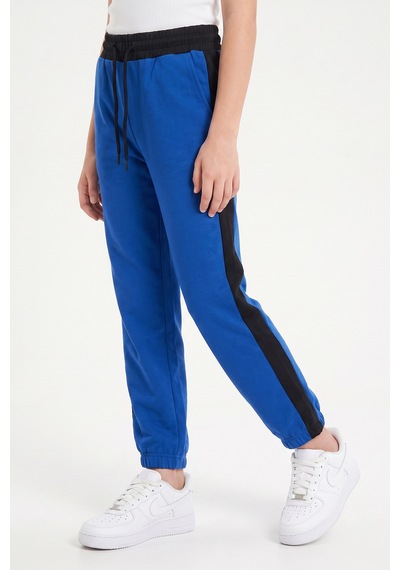 Fyk Kids Kız Çocuk Fitilli Crop Ve Şerit Detaylı Eşofman Takımı Seti Sax Mavisi