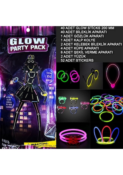 Cosmotex Glow Parti Seti 152 Parçalık Lüks Glow Kostüm Seti Tüm Yaşlar