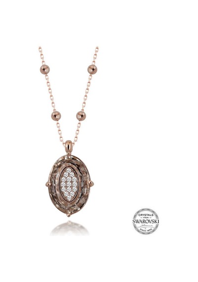 Gumush  Swarovski Crystal Taşlı Rose Top Zincir Oval Gümüş Kadın Kolye