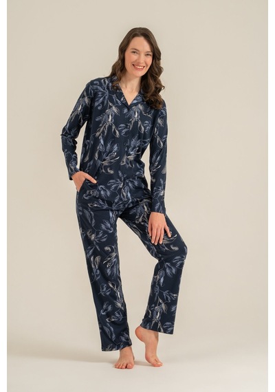 Pierre Cardin Kadın Leaves Lacivert Gömlek Pijama Takımı Pc9259-s-v1 Pc9259-s-v1