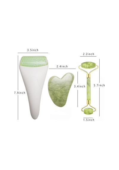3'ü 1 Arada Ficial Face Ice Jade Roller Ve Gua Sha Aleti, %100 Doğal Gerçek Yeşim Kırışıklık Önleyici Yüz Gö
