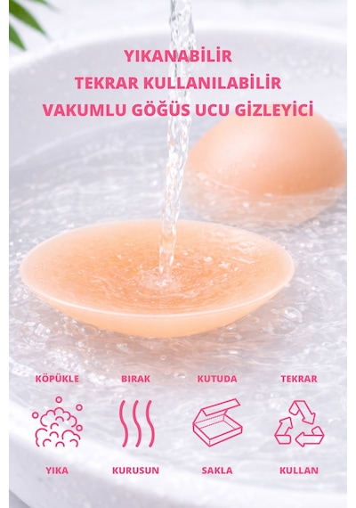 Cottonhill Ten Vakumlu Yapışkansız Göğüs Ucu Kapatıcı, Meme Ucu Kapatıcı Ten