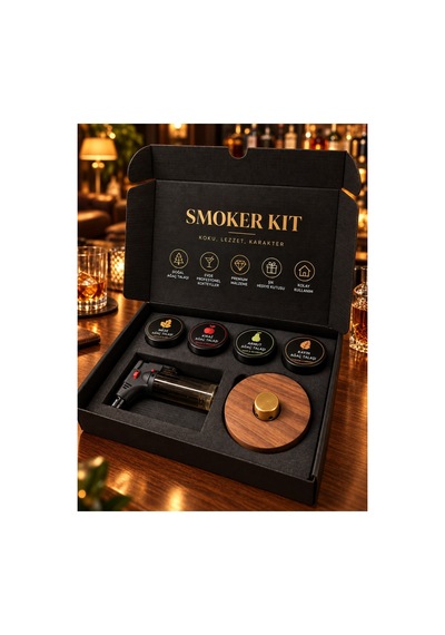Kokteyl / Viski Tütsüleme Seti, Yan Çıkışlı Pirinç Hazne, 4 Farklı Aroma