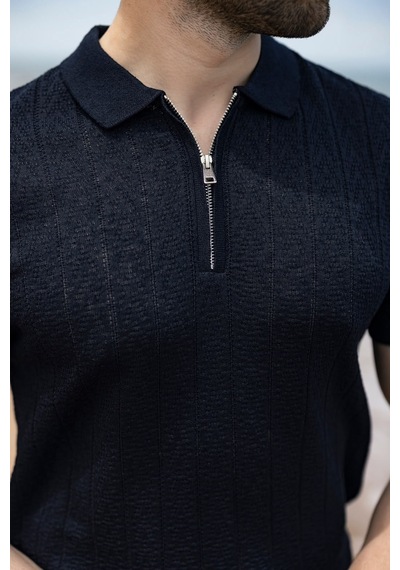 Madmext Lacivert Regular Fit Polo Yaka Triko Erkek Tişört E7503