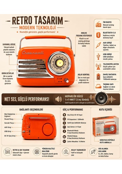 Retro Tasarımlı Bluetooth Fm Radyo - Havana Pembe