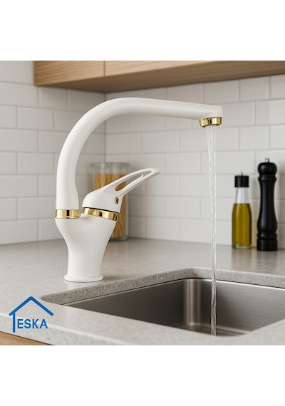 Eshome Beyaz Gold Banyo Lavabo Bataryası Musluğu Çeşmesi Diğer