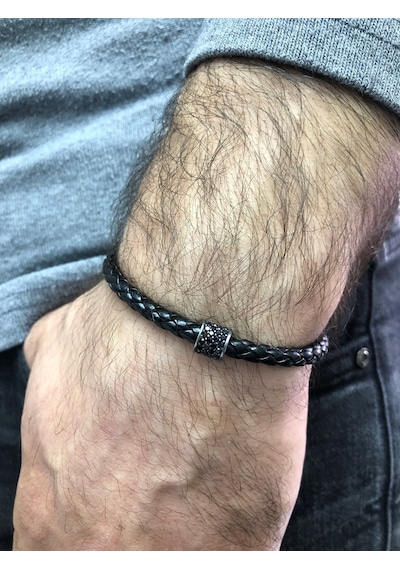 Moda Kulesi Gümüş Safir Taşlı Erkek Bileklik