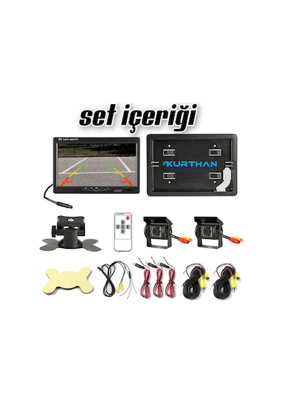 Tarımsal Araç 7 İnç Monitör 2 Adet Kamera Seti 12 24 Volt