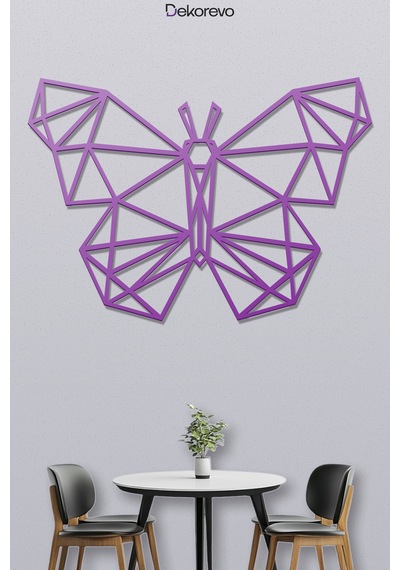 Geometrik Kelebek - Metal Duvar Tablosu - Mor - 21 X 30 Cm