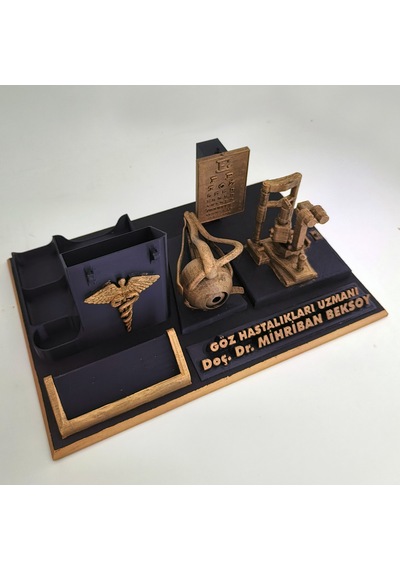 Kişiye Özel Göz Hastalıkları Uzmanı Masa İsimliği Ve Kartvizitlik Gold - Siyah
