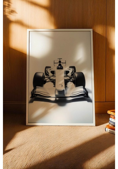 Lüks F1 Yarış Arabası Çerçeveli Tablo - Modern Minimalist Antrasit Formula 1 Duvar Dekoru Beyaz