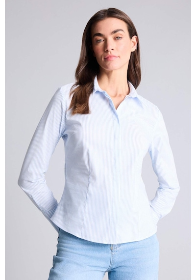 Defacto - Fitted Çizgili Poplin Uzun Kollu Gömlek D3172AX24AU Mavi