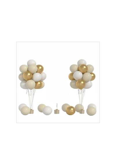 2 Adet Ayaklı Balon Standı 7li Set, Toplam 14 Adet Gold, Deniz Kumu, Beyaz Balon Çok Renkli