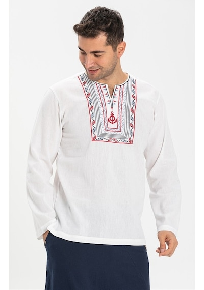 Uzun Kol Şile Bezi Bisiklet Yaka Bahriyeli Erkek T-Shirt Beyaz 30