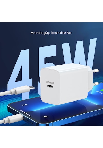 Woyax Apple Uyumlu iPhone 17 17 Pro 17 Pro Max 17 Air Hızlı Şarj Aleti 45W TYPE-C BEYAZ