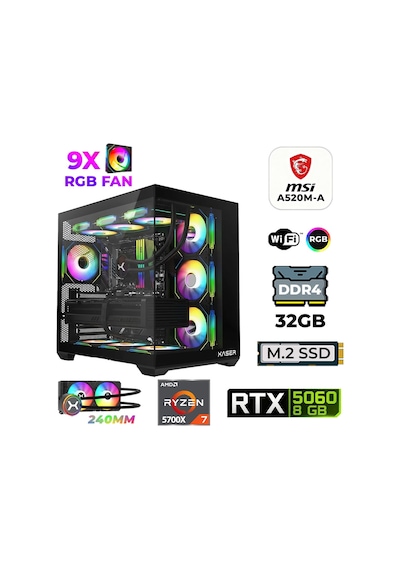 Xaser Sword X50 R7-5700X 32 GB 1 TB SSD 8 GB RTX5060 Masaüstü Oyuncu Bilgisayarı