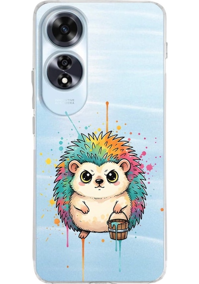 Oppo A60 İle Uyumlu Splash Kirpi Tasarımlı Şeffaf Silikon Kılıf Şeffaf
