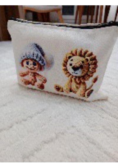 Wisheratelier Sevimli Örme Baskı Detaylı Clutch Bez Çanta Çok Renkli - Beyaz
