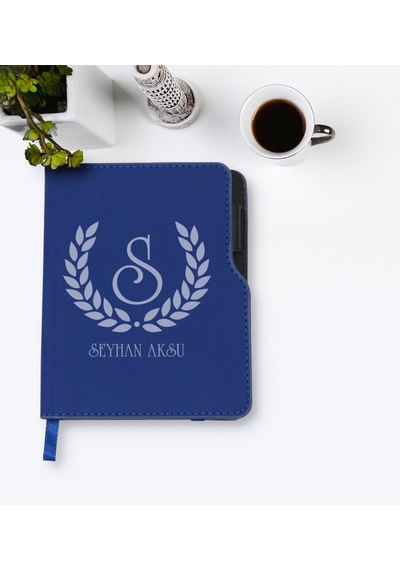 Kişiye Özel Çelenk Baş Harfli Isimli Lacivert Termo Deri Defter-3