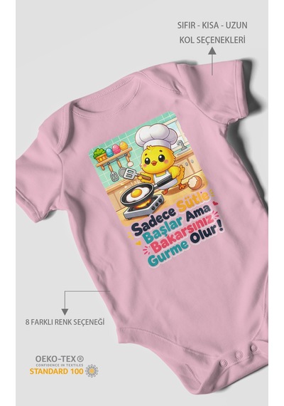 Morivokids Sadece Sütle Başlar Yazılı Kısa Kollu Bebek Body %100 Pamuk Koyu Pembe