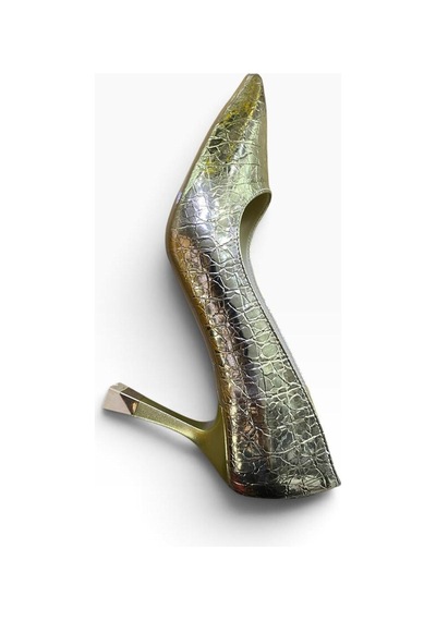 By Doğanrenas Kadın İnce Topuk Çatlak Rugan Suni Deri Stiletto Altın - 942587474 Altın