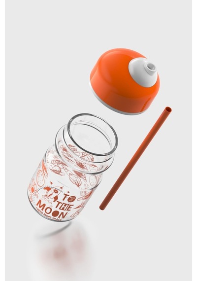 Renga Bubble Kids To The Moon Desenli 370 Ml Pipetli Cam Şişe 182027 Turuncu