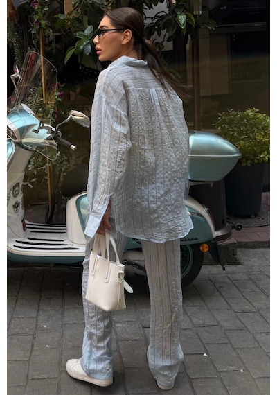 Madmext Bebe Mavisi Transparan Relax Fit Çizgili Takım Mg2740