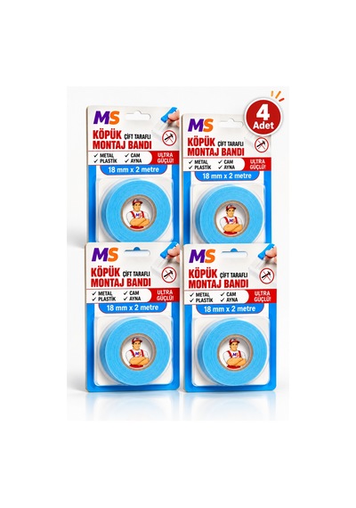 4 Adet Ultra Güçlü 18 Mm X 2 Metre Çift Taraflı Köpük Montaj Bandı Metal Plastik Cam Bantı Bantları