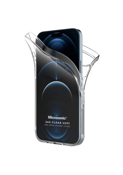 Microsonic Apple iPhone Uyumlu 15 Pro Kılıf 6 Tarafı Tam Full Koruma 360 Clear Soft Şeffaf -