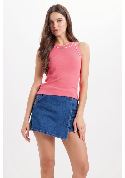 Tudors Kadın Slim Fit Dar Kesim Pamuklu Askılı Bisiklet Yaka Biyeli Pembe Crop Atlet-50981
