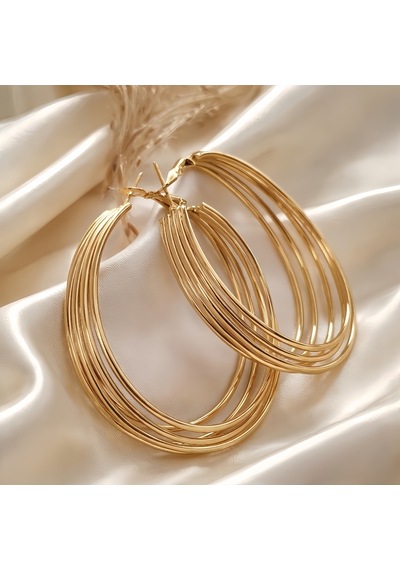 Katmanlı Halka İnterlock Hoop Gold Renk Küpe 6cm Gold