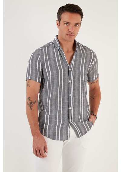 Buratti Çizgili Pamuklu Slim Fit Kısa Kollu Erkek Gömlek Cf23S116097 Siyah Buratti Çizgili Pamuklu Slim Fit Kısa Kollu Erkek Gömlek Cf23S116097 Siyah