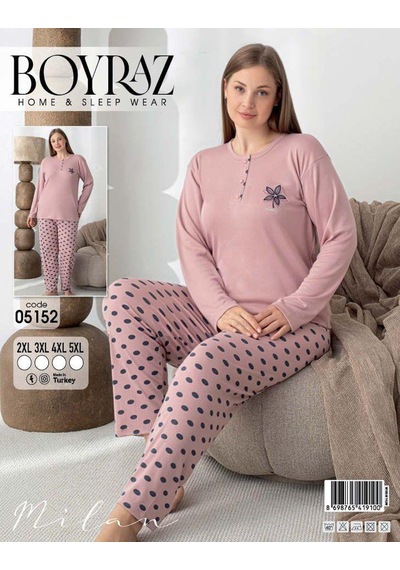 Boyraz Lindros Kadın Pamuk'lu Düğme Yaka Raporlu İnterlok Kışlık Battal Pijama Takımı 05152 - 1 Adet Gülkurusu Boyraz Lindros Kadın Pamuk'lu Düğme Yaka Raporlu İnterlok Kışlık Battal Pijama Takımı 05152 - 1 Adet Gülkurusu
