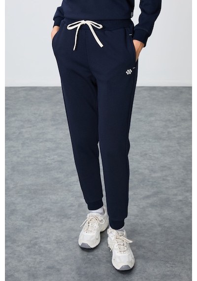Tommy Life İndigo Kompakt Pamuklu Kalın Pürüzsüz Dokulu O Yaka Oversize Fit Kadın Eşofman Takım - 95341 Indıgo