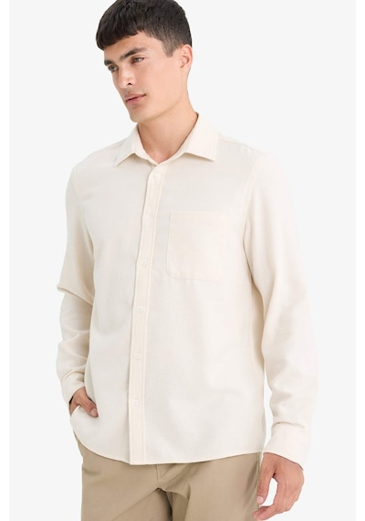 Defacto Regular Fit Polo Yaka Pamuklu Uzun Kollu Gömlek E8181ax25auer140 Ekru-er140