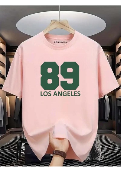 89 Los Angeles Baskılı Oversize Tişört Pembe
