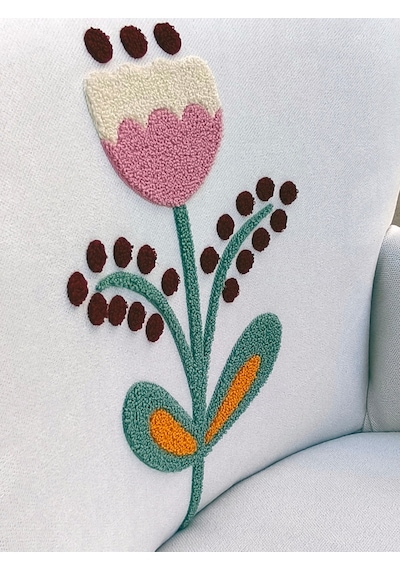 Azra Mobilya Punch Model Çay Seti 2 Berjer + Puf Desenli Butik Koltuk Takımı - Lale Lale Desenli