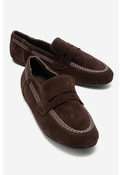 Luvi Shoes Francıs Kahverengi Süet Hakiki Deri Örgü Detaylı Kadın Loafer Ayakkabı