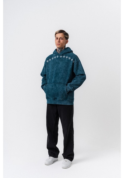 Respire Erkek Muse Baskılı Yıkamalı Kapüşonlu Oversize Hoodie Zümrüt