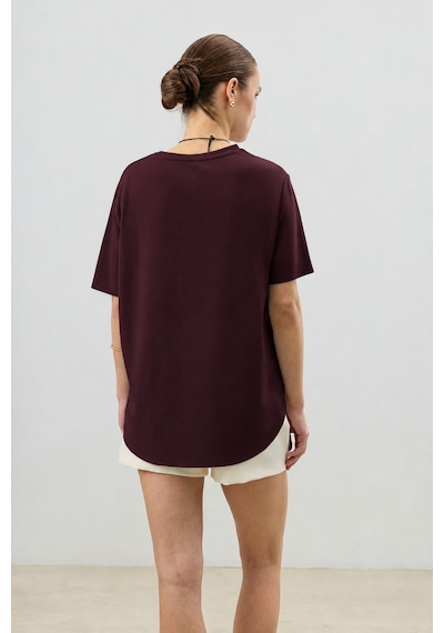 Antioch Dökümlü Kadın T-shirt Mürdüm