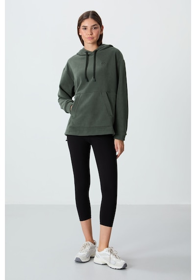 Tommy Life Haki Kalın Yumuşak Dokulu Kapüşonlu Oversize Nakışlı Polar Kadın Sweatshirt - 97292 Haki