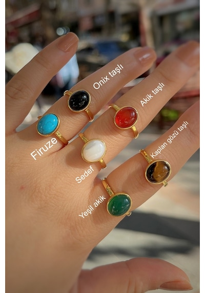 Gümüş 10x8 Mm Kaplan Gözü Taşlı Altın Kaplama Yüzük Diğer
