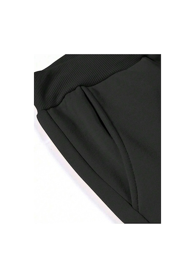 Hypemode Letter Graphic Drawstring Waist Eşofman Altı Siyah