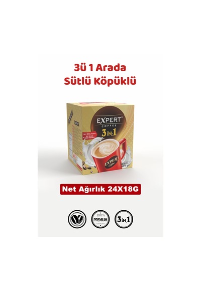 3 Ü 1 Arada Sütlü Hazır Kahve 24 Lü 18g Yumuşak İçim, Dengeli Tat, Tek Porsiyon